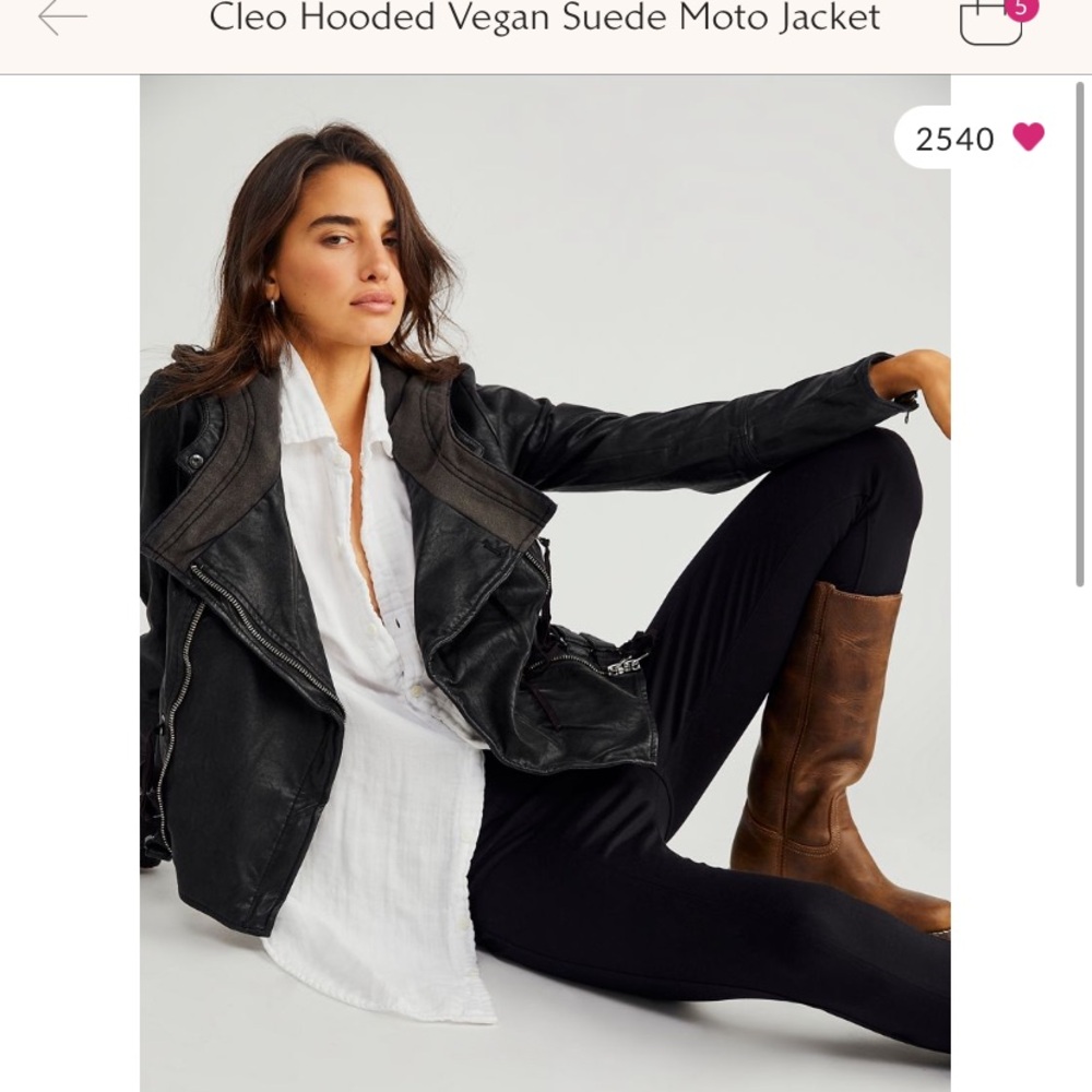 Free people vegan hooded leather jacket, Moto style. Size xl, fits more like L